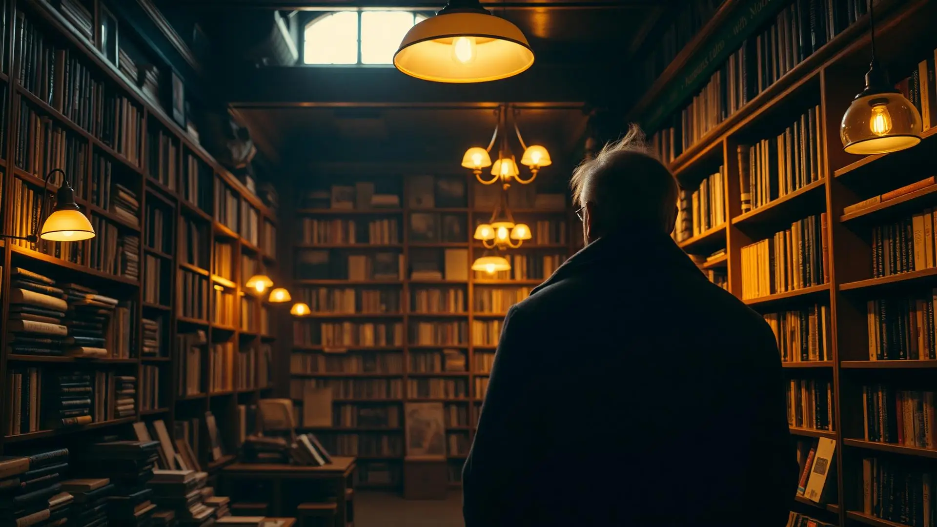 Reading table with open books and warm light