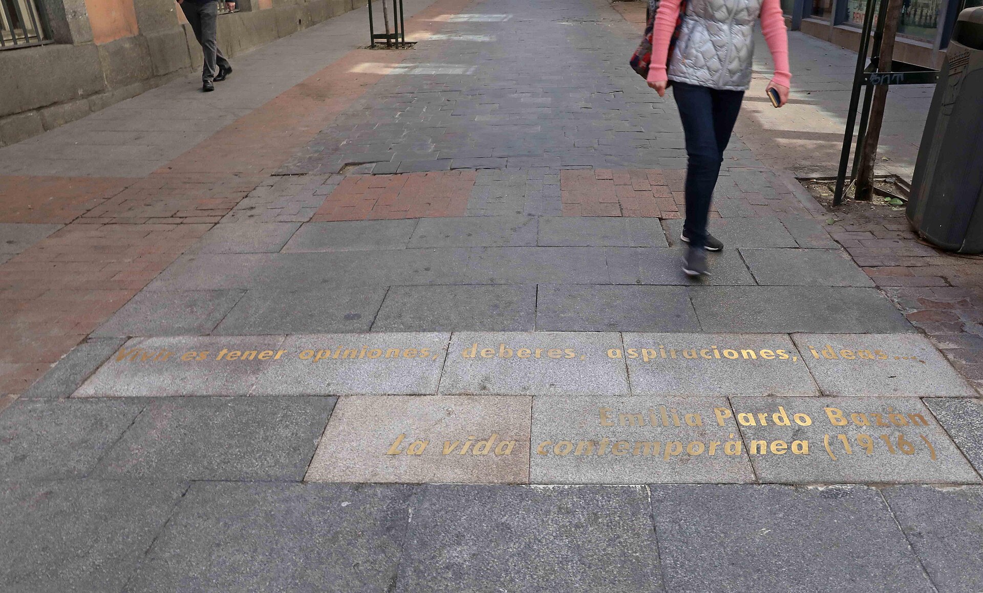 Emilia Pardo Bazán quotation set into the pavement of Calle de las Huertas, in Madrid's Barrio de las Letras